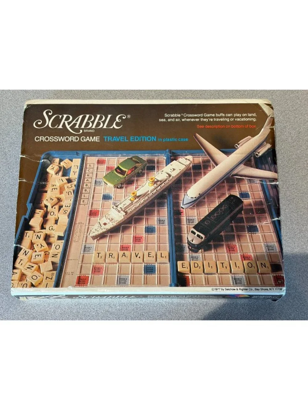 Vintage 1977 Scrabble Travel Edition Crossword Game #52 Blue Case Wood Tiles